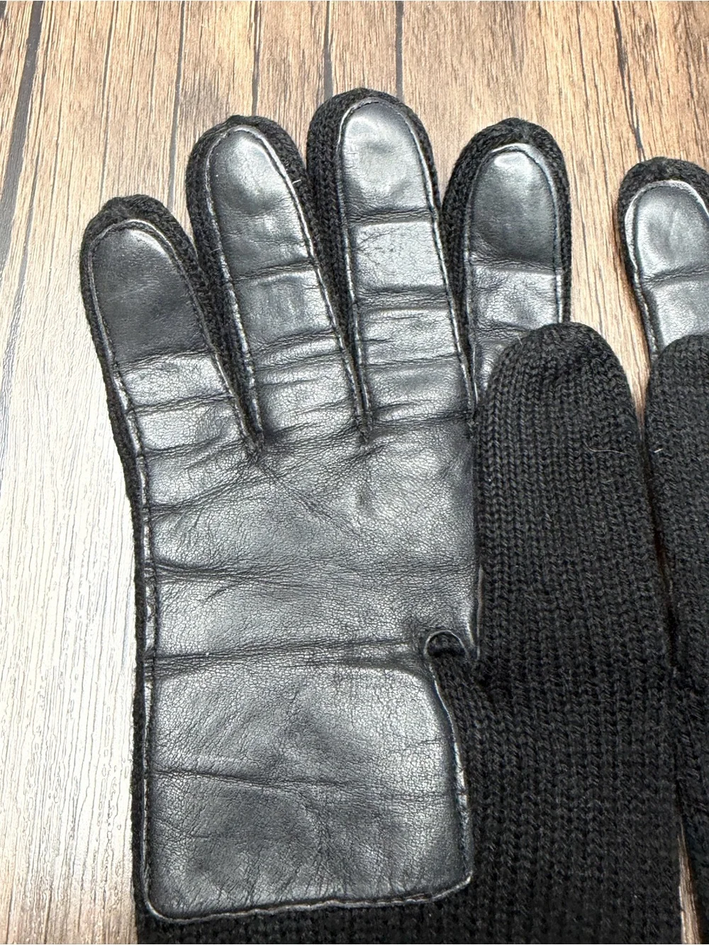Vintage long black knit gloves featuring a textured cuff
